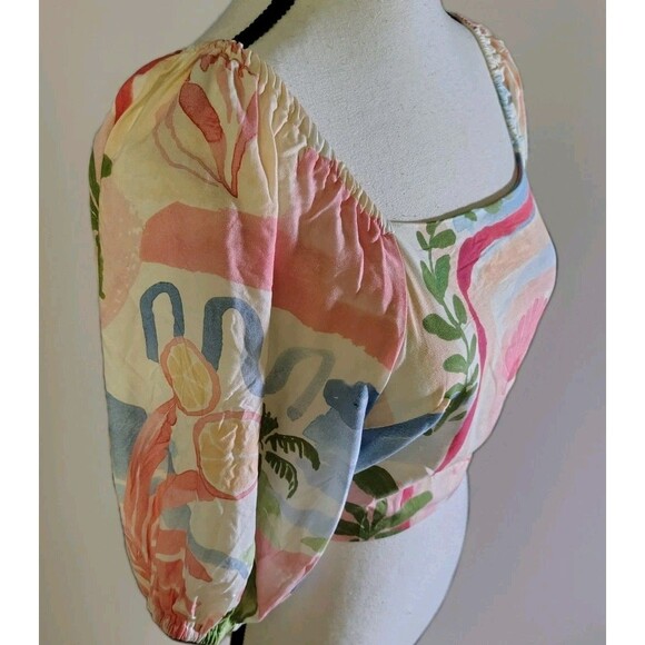 Paper Heart Blouse Size XS  Crop Floral Palm Tree 100% Rayon New - Picture 3 of 7